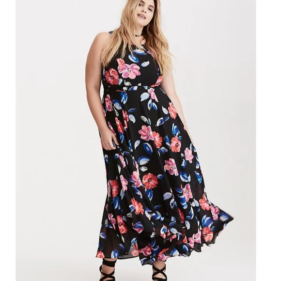 TORRID FLORAL PRINT GEORGETTE HIGH NECK MAXI DRESS - Picture 1 of 8
